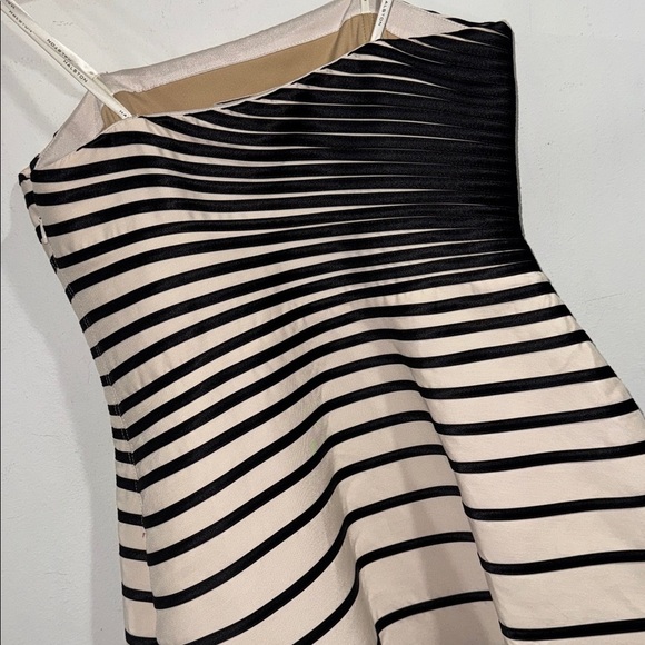 Halston evening dress color block striped silk blend bone black NEW size 4 - Picture 5 of 7